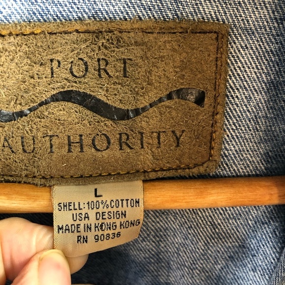 90's Vtg Port Authority Mens Denim Jean Jacket Sz L Trucker Medium Wash Cotton - Picture 9 of 11